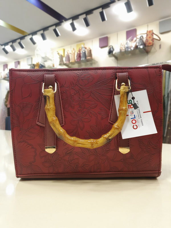 ELEGANT MAROON HANDBAG WITH EMBOSSED