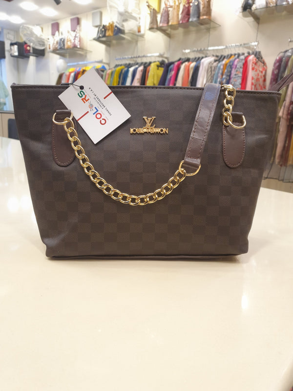 LV CHECK PRINT LEATHER HANDBAG