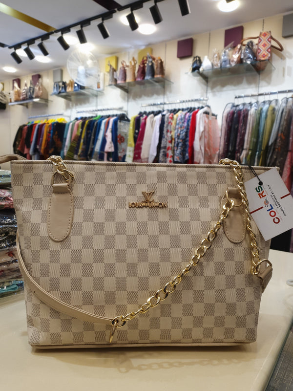 LV CHECK LEATHER HANDBAG